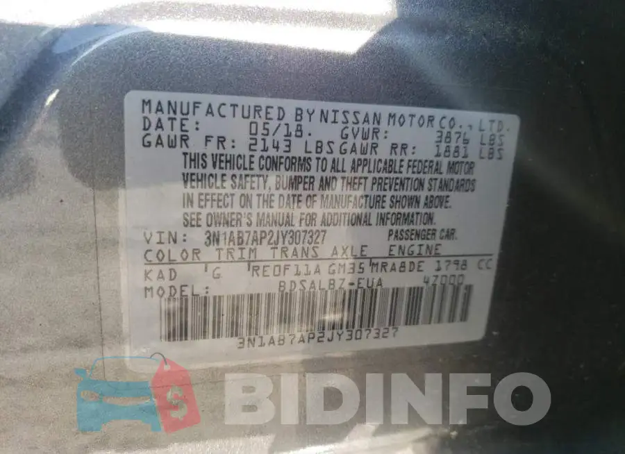 3N1AB7AP2JY307327 Photo# 13