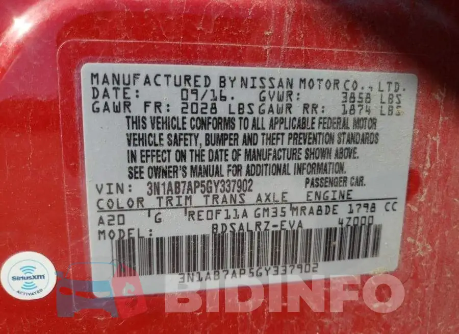 3N1AB7AP5GY337902 Photo# 12