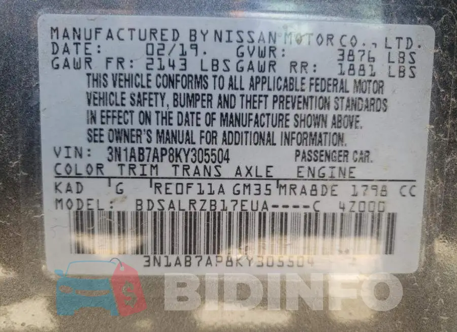 3N1AB7AP8KY305504 Photo# 12