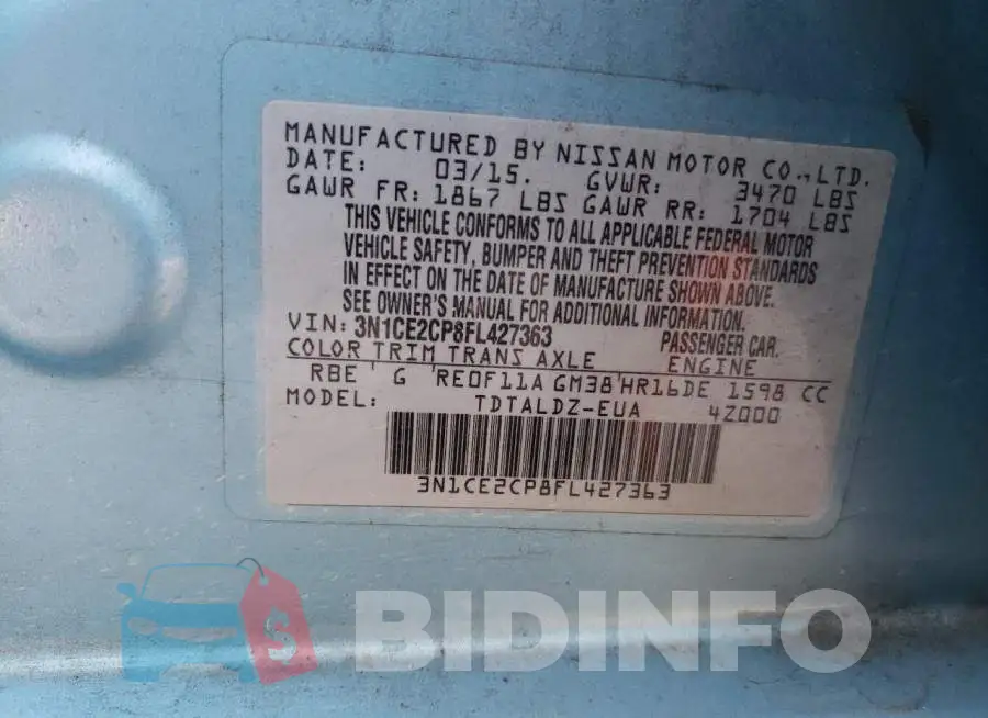 3N1CE2CP8FL427363 Photo# 12