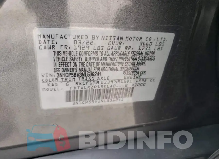 3N1CP5BV3NL506241 Photo# 13