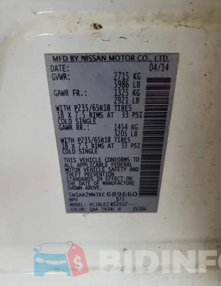 5N1AR2MN3EC689660 Photo# 12