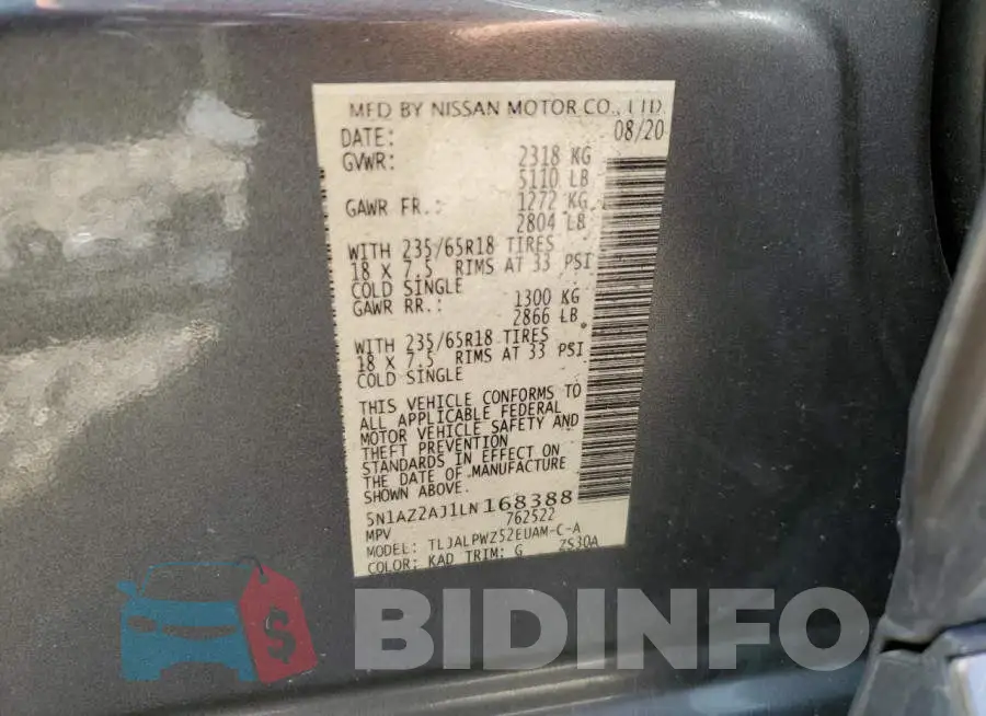 5N1AZ2AJ1LN168388 Photo# 12