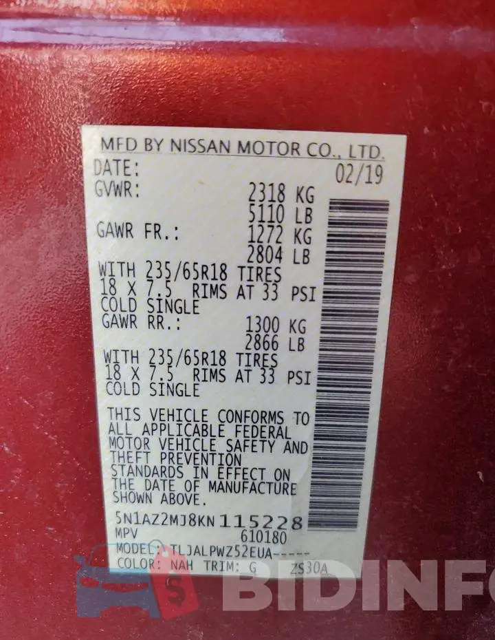 5N1AZ2MJ8KN115228 Photo# 13
