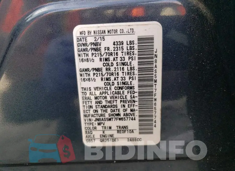 JN8AS5MT7FW657744 Photo# 14
