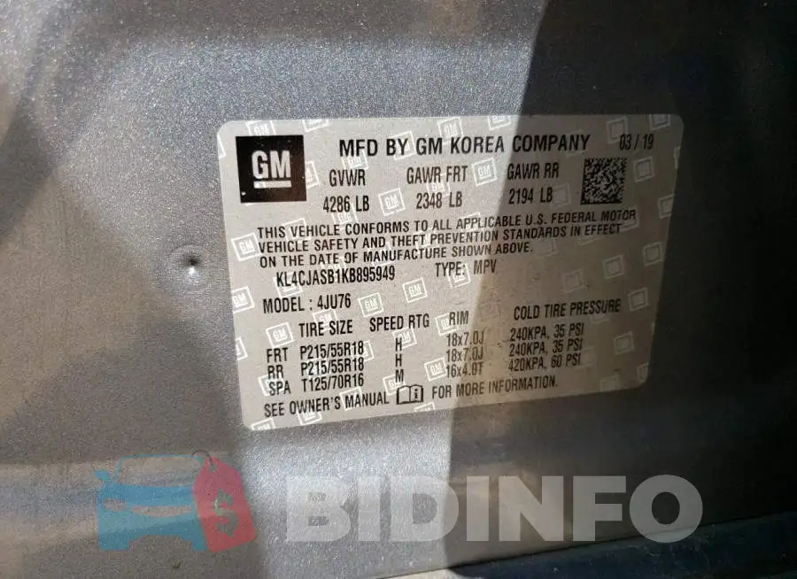 KL4CJASB1KB895949 Photo# 13