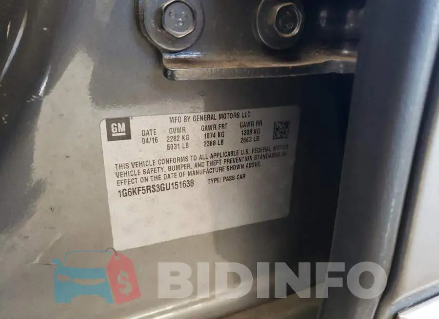 1G6KF5RS3GU151638 Photo# 12
