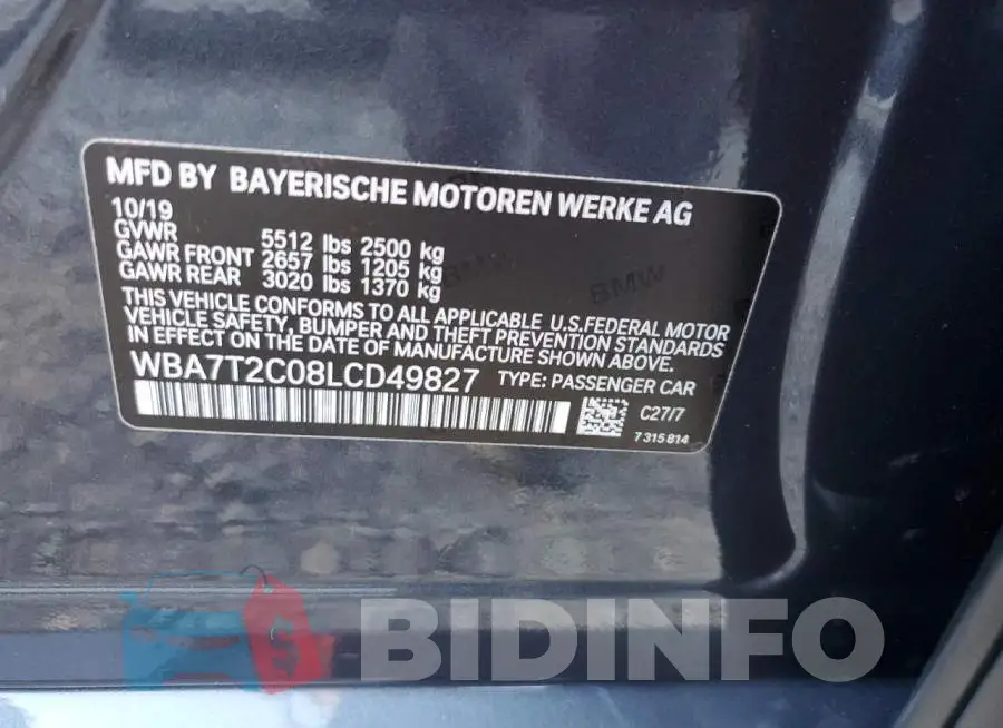 WBA7T2C08LCD49827 Photo# 13