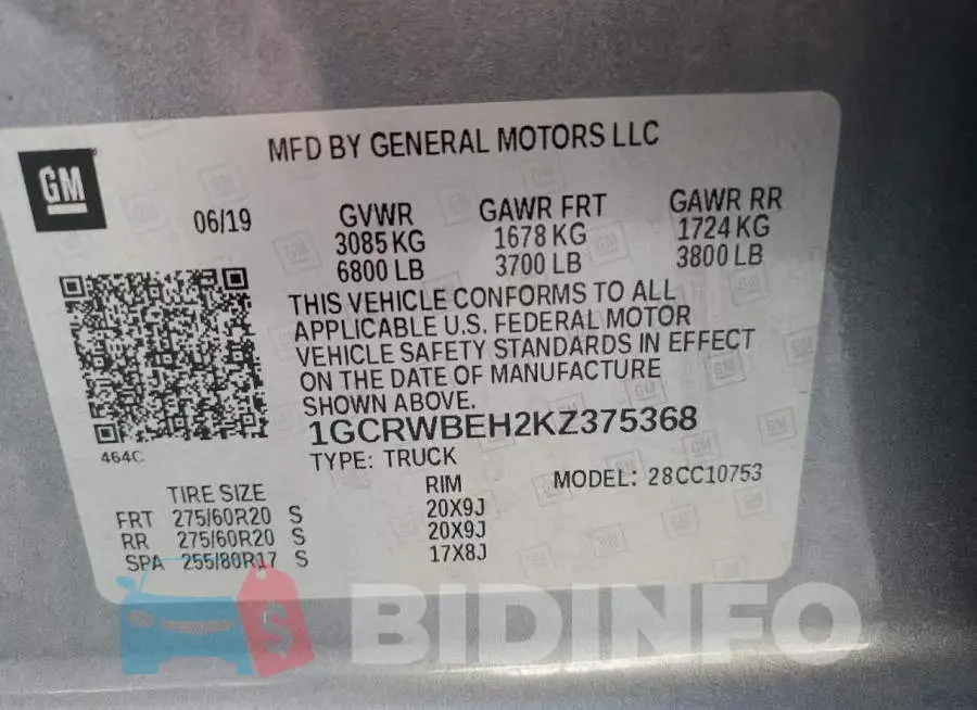 1GCRWBEH2KZ375368 Photo# 12