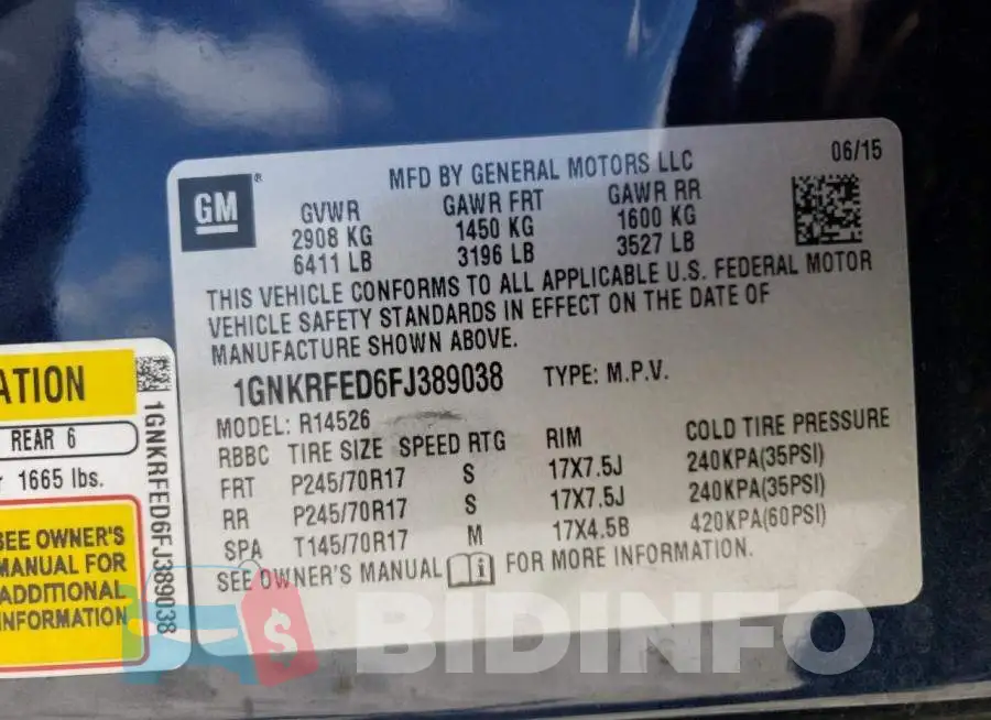 1GNKRFED6FJ389038 Photo# 14