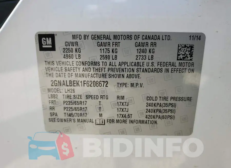 2GNALBEK1F6208672 Photo# 14