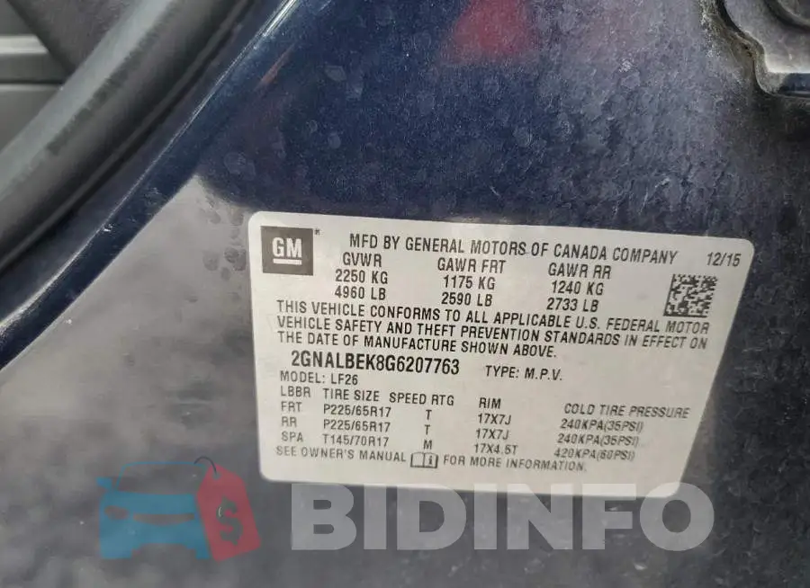 2GNALBEK8G6207763 Photo# 13