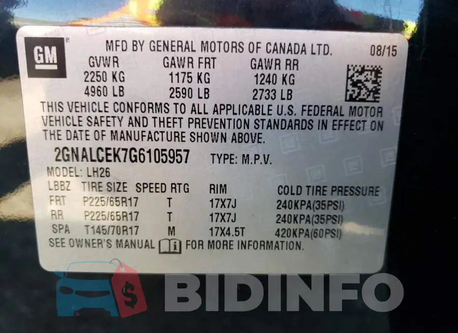 2GNALCEK7G6105957 Photo# 13