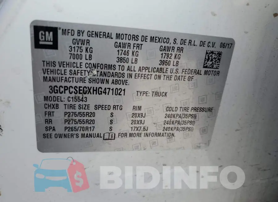3GCPCSECXHG471021 Photo# 13
