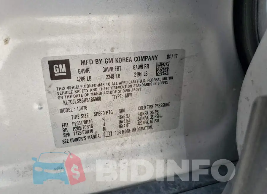 KL7CJLSB6HB186988 Photo# 12