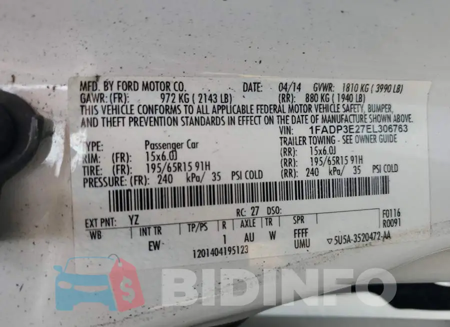 1FADP3E27EL306763 Photo# 12