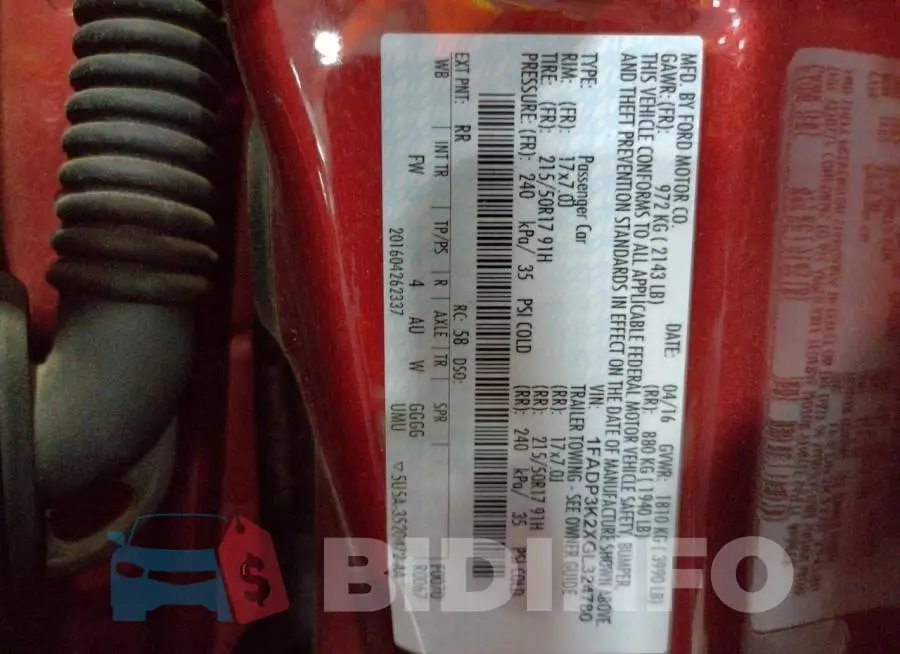 1FADP3K2XGL324780 Photo# 12