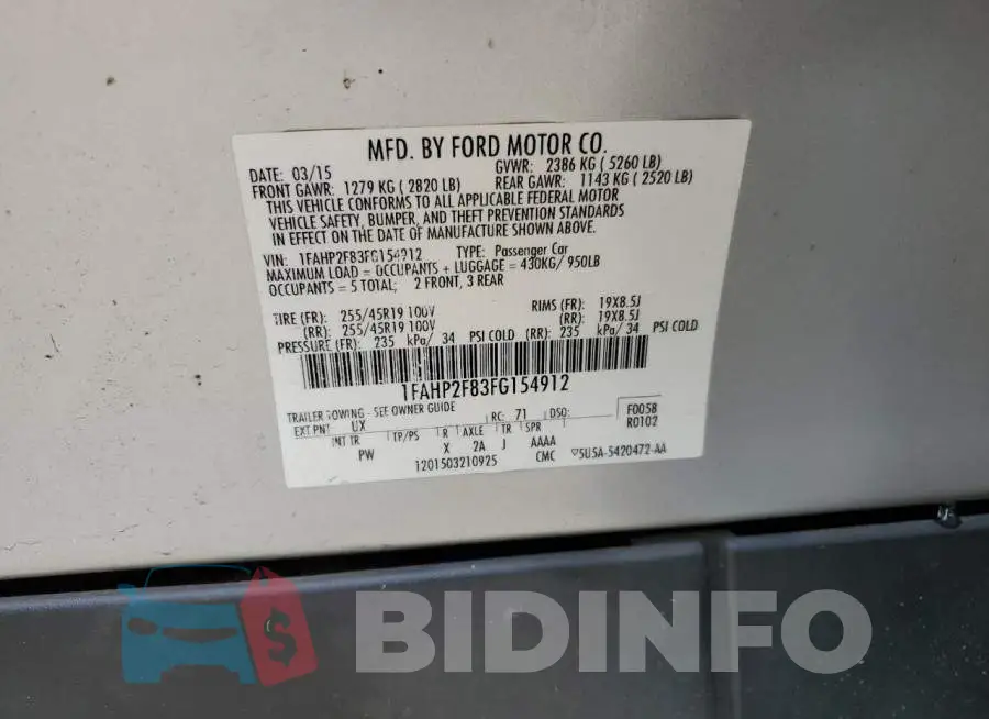 1FAHP2F83FG154912 Photo# 12