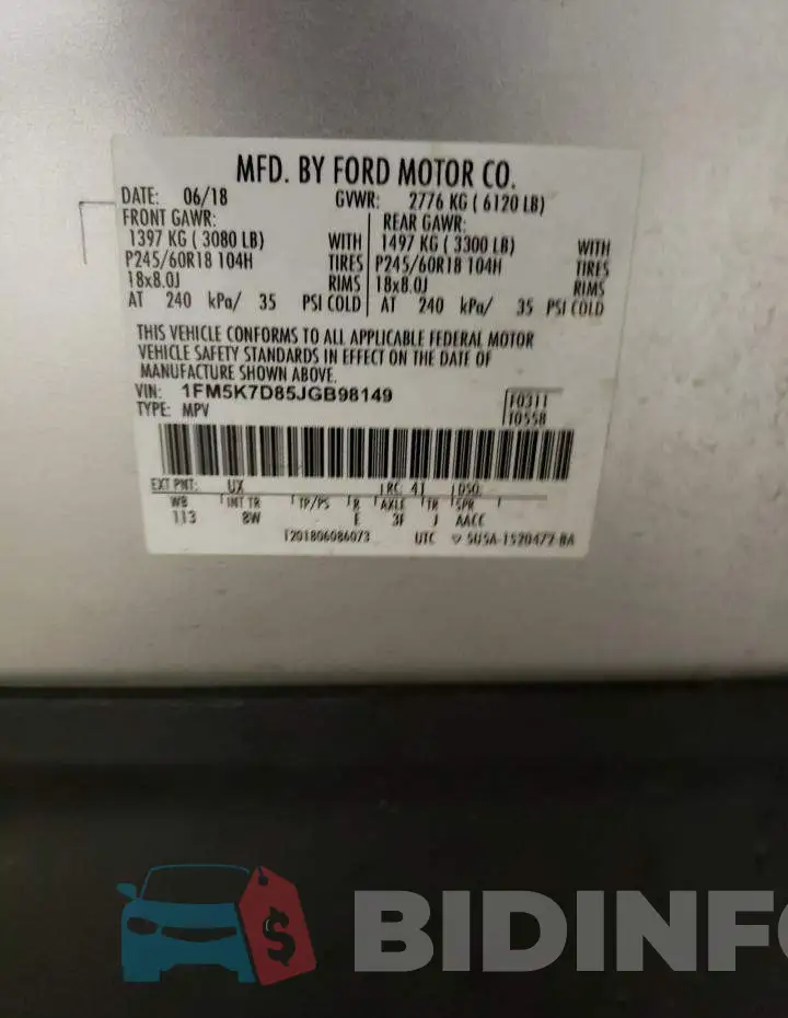 1FM5K7D85JGB98149 Photo# 13