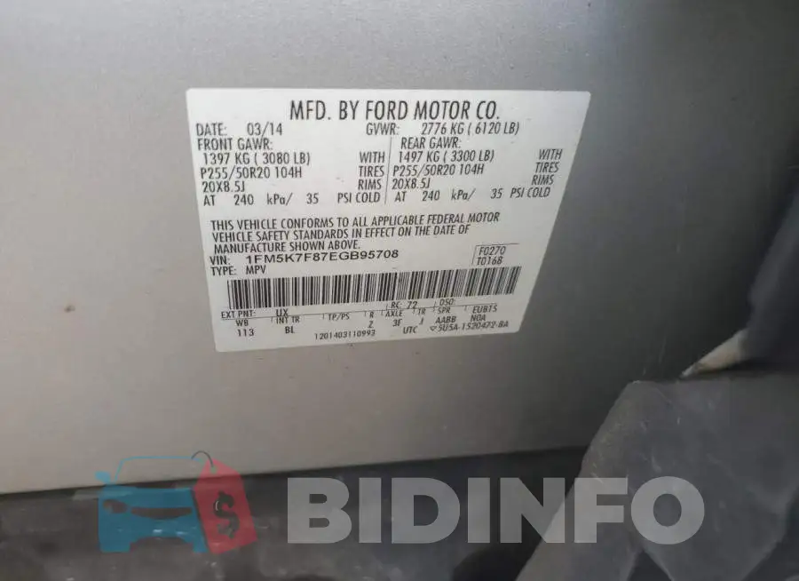 1FM5K7F87EGB95708 Photo# 13