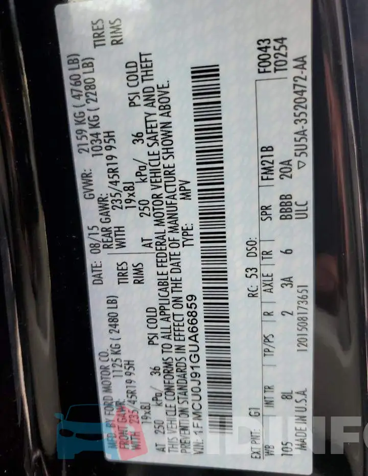 1FMCU0J91GUA66859 Photo# 12