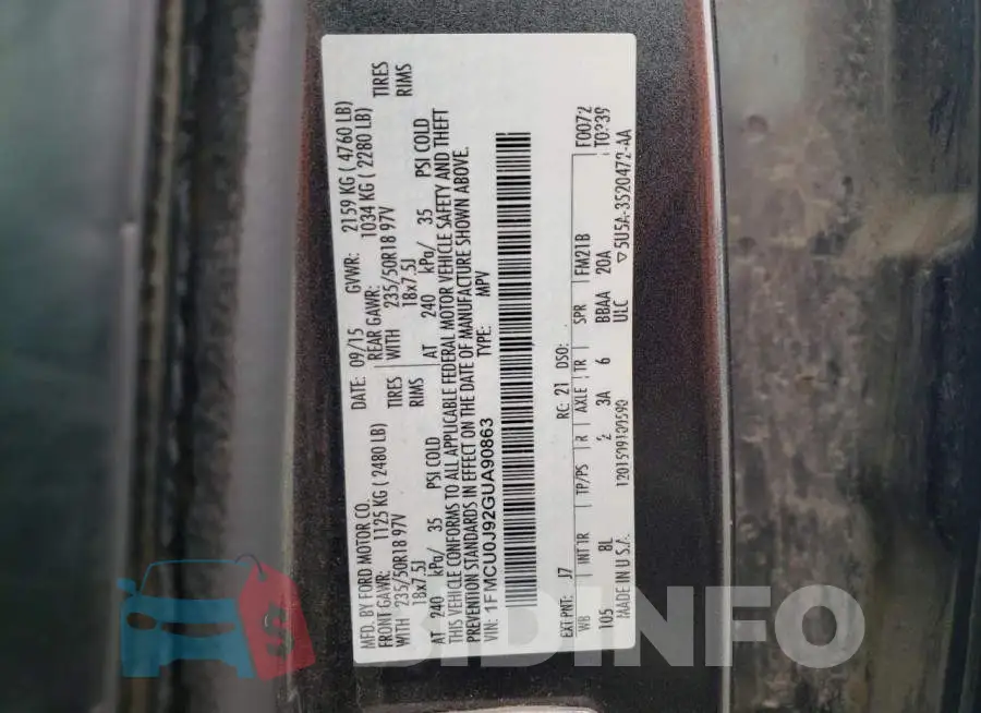 1FMCU0J92GUA90863 Photo# 13