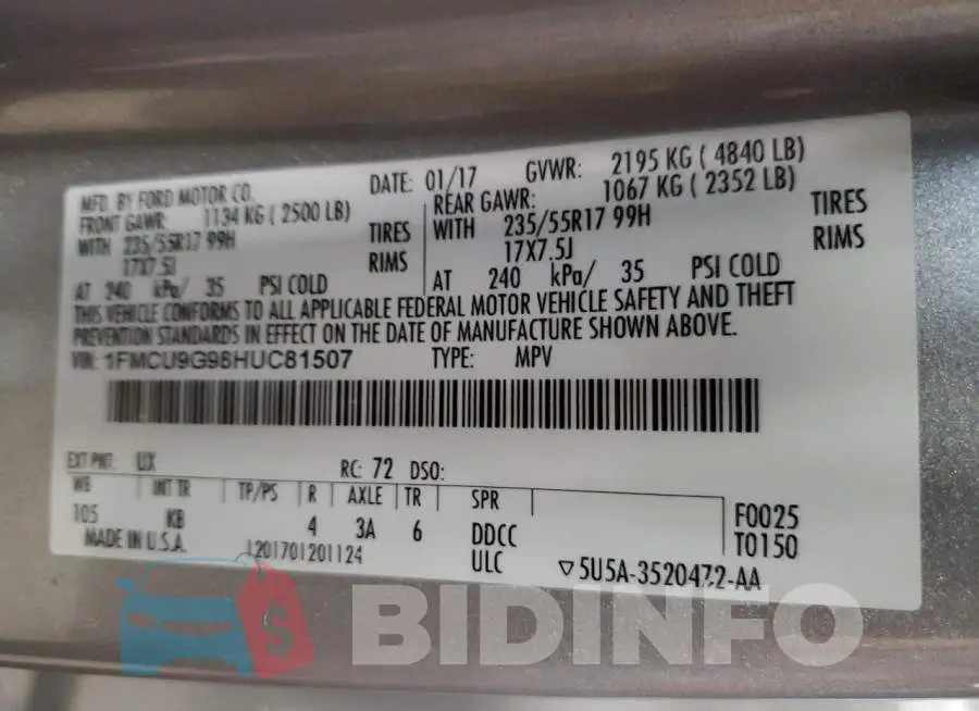1FMCU9G98HUC81507 Photo# 13