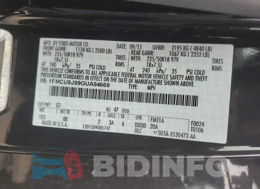1FMCU9J99GUA94669 Photo# 14