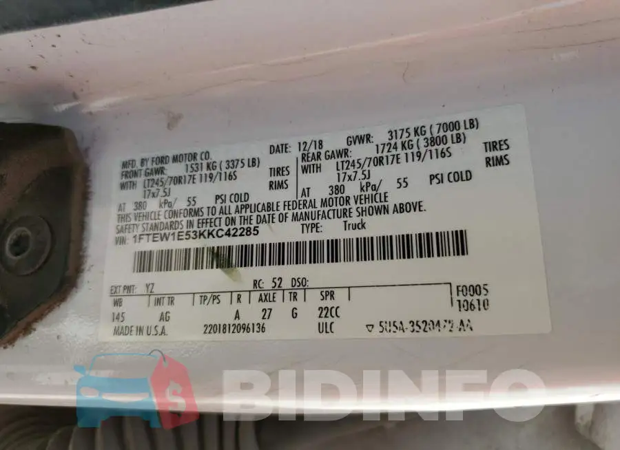 1FTEW1E53KKC42285 Photo# 12