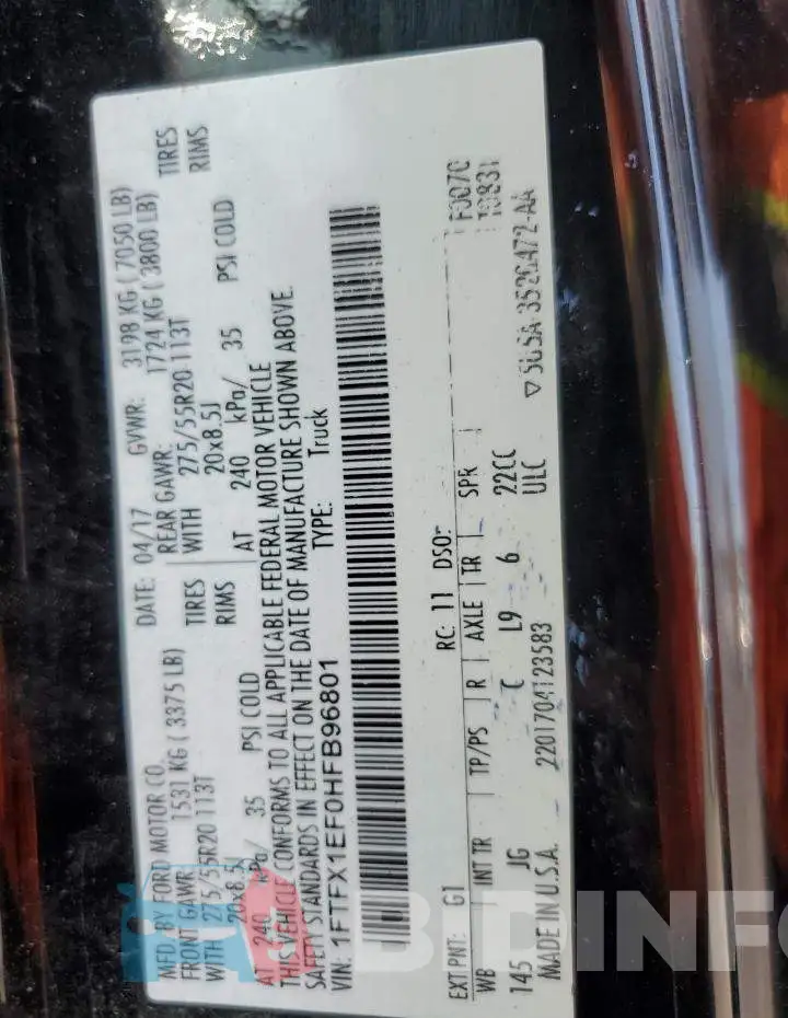 1FTFX1EF0HFB96801 Photo# 13