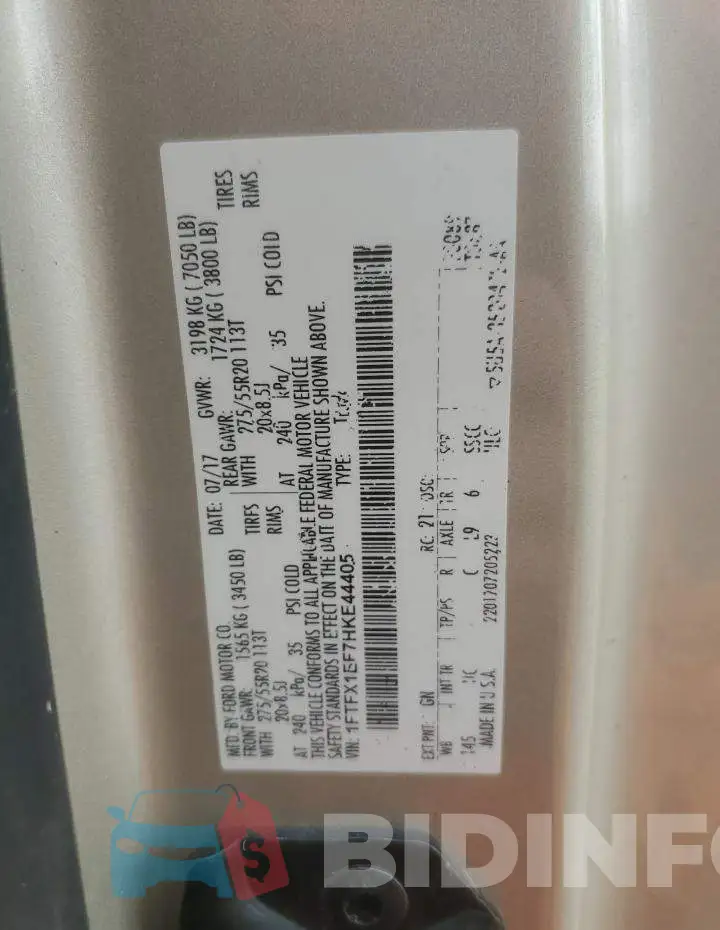 1FTFX1EF7HKE44405 Photo# 12
