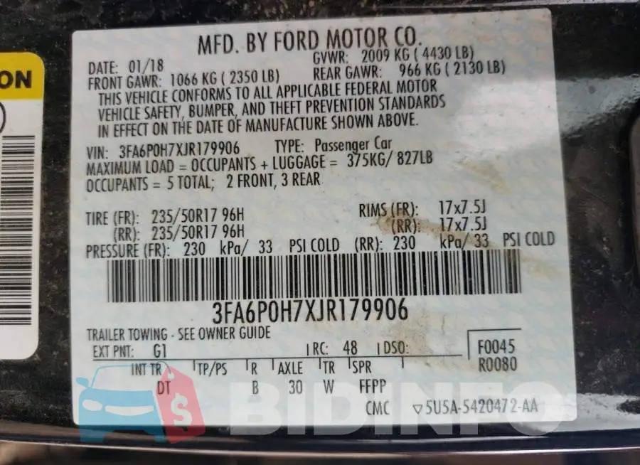3FA6P0H7XJR179906 Photo# 12