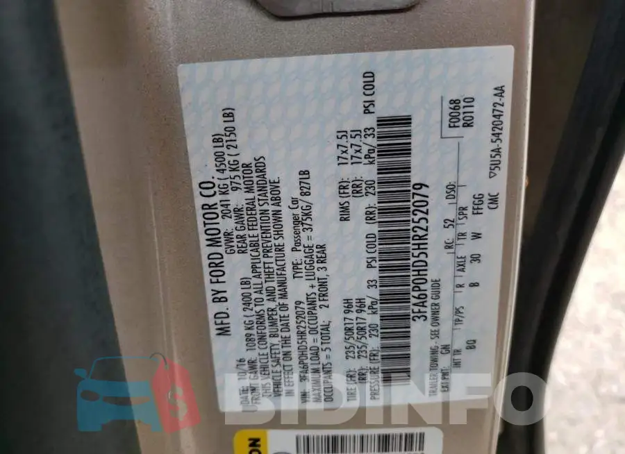 3FA6P0HD5HR252079 Photo# 13