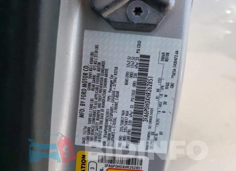 3FA6P0HDXHR262851 Photo# 12
