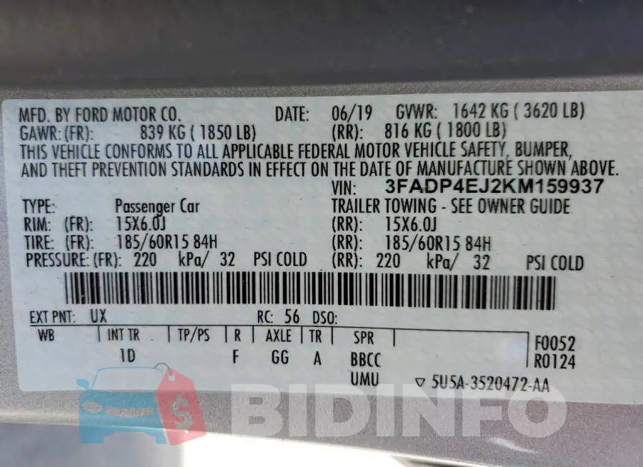 3FADP4EJ2KM159937 Photo# 12