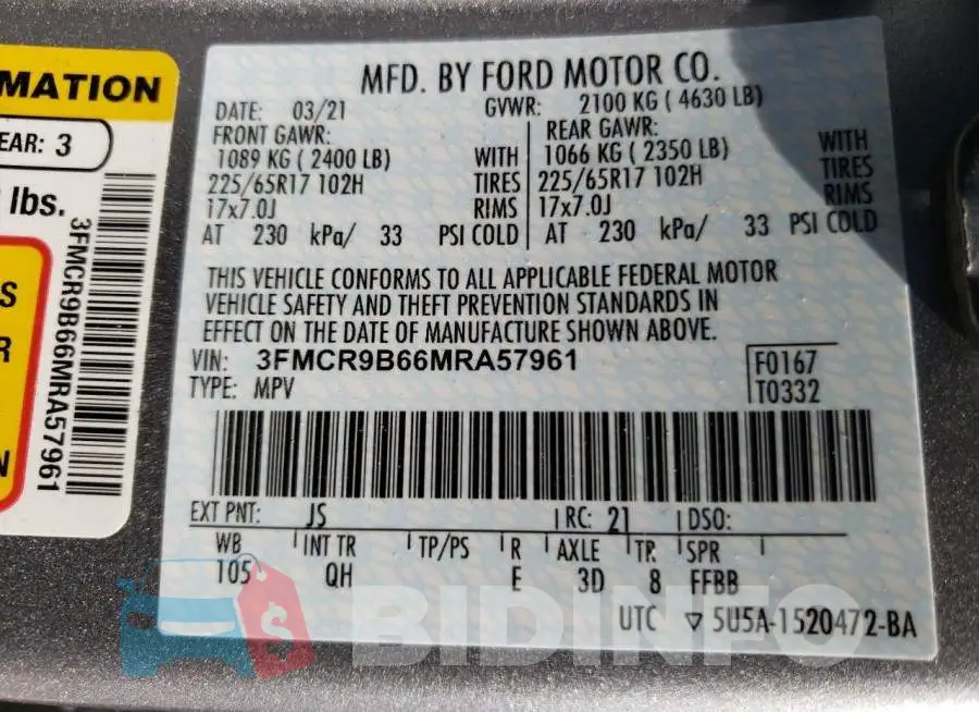 3FMCR9B66MRA57961 Photo# 14