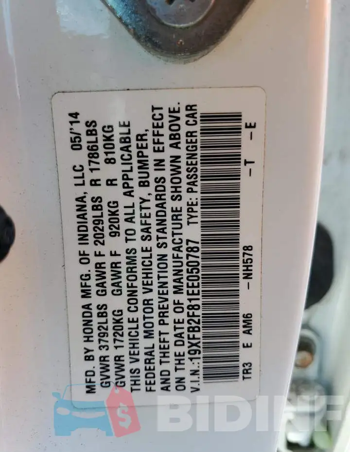 19XFB2F81EE050787 Photo# 12