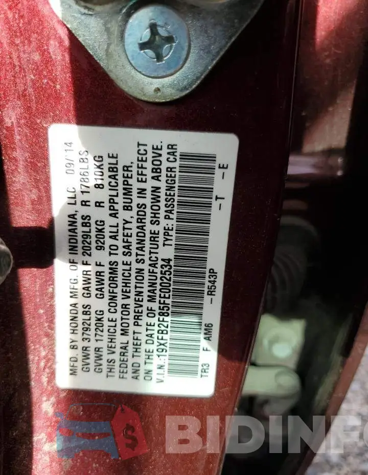 19XFB2F85FE002534 Photo# 13