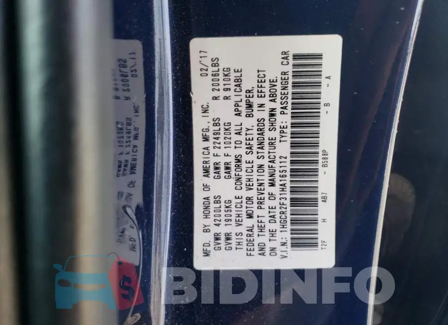 1HGCR2F31HA165112 Photo# 12