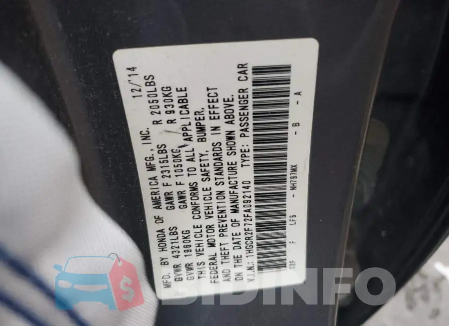 1HGCR2F72FA092140 Photo# 12