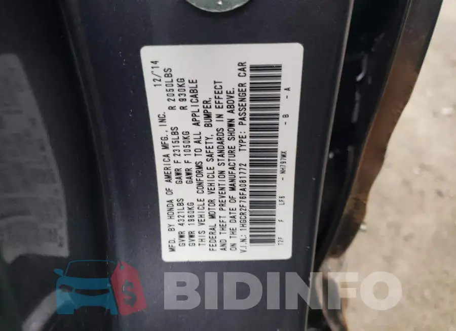 1HGCR2F76FA081772 Photo# 12