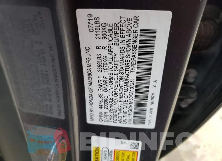 1HGCV1F30KA137251 Photo# 12