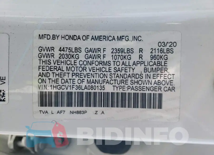 1HGCV1F36LA080135 Photo# 12