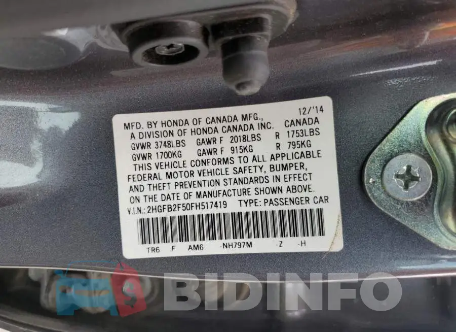 2HGFB2F50FH517419 Photo# 12