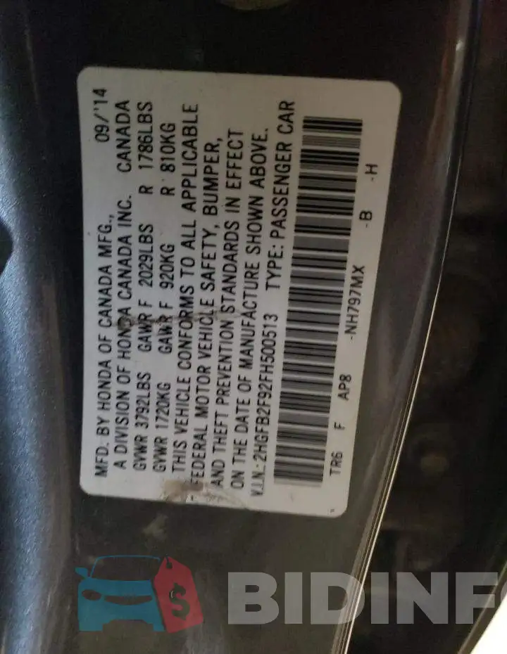 2HGFB2F92FH500513 Photo# 12