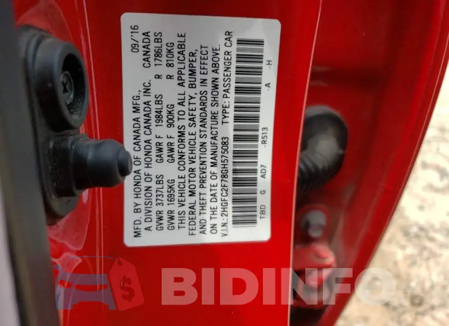 2HGFC2F78GH575083 Photo# 12