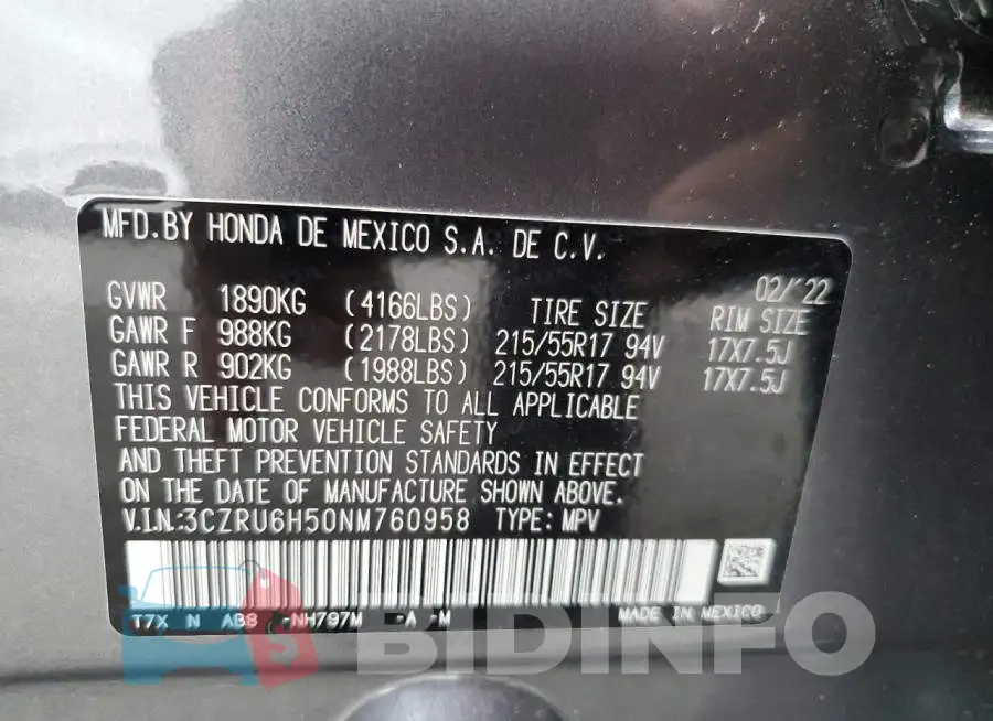 3CZRU6H50NM760958 Photo# 14