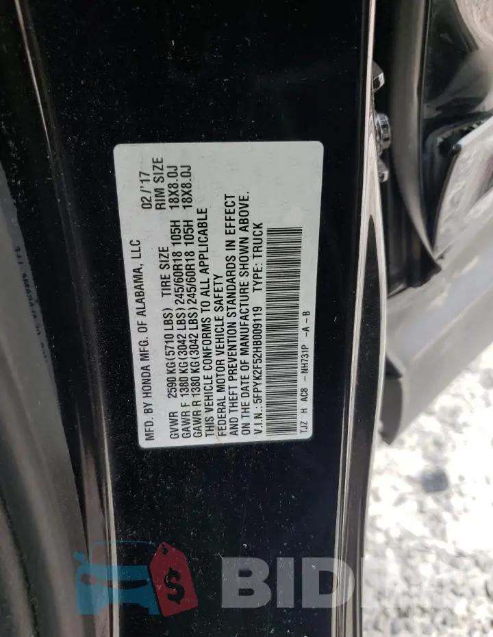 5FPYK2F52HB009119 Photo# 12