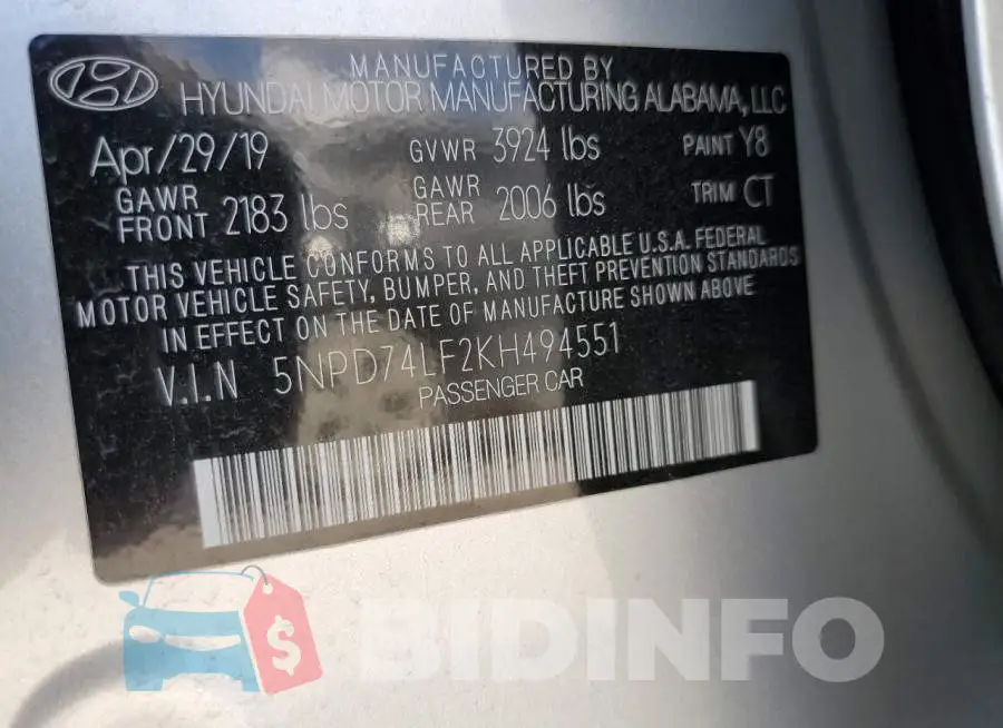 5NPD74LF2KH494551 Photo# 12