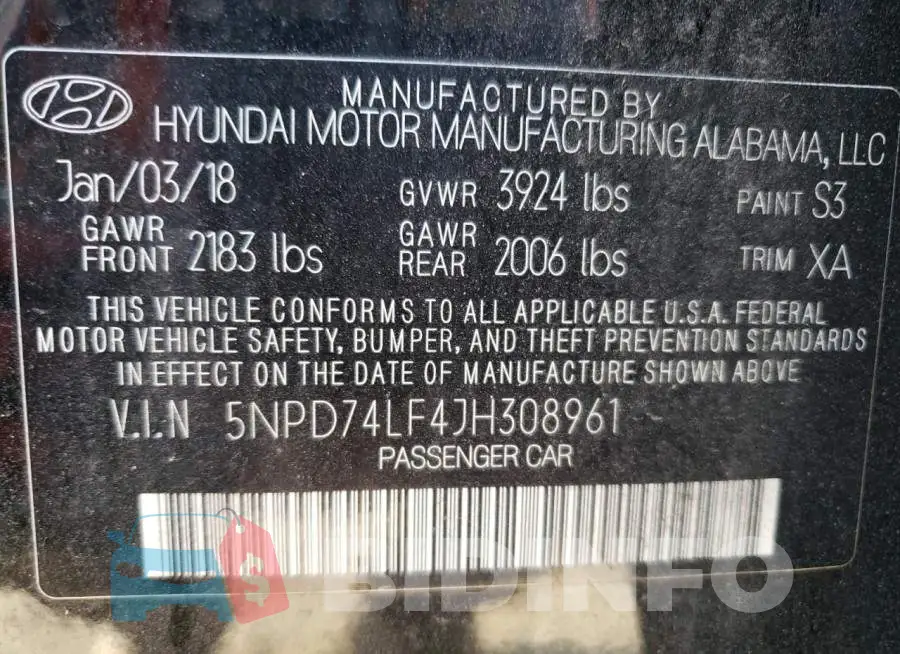 5NPD74LF4JH308961 Photo# 12